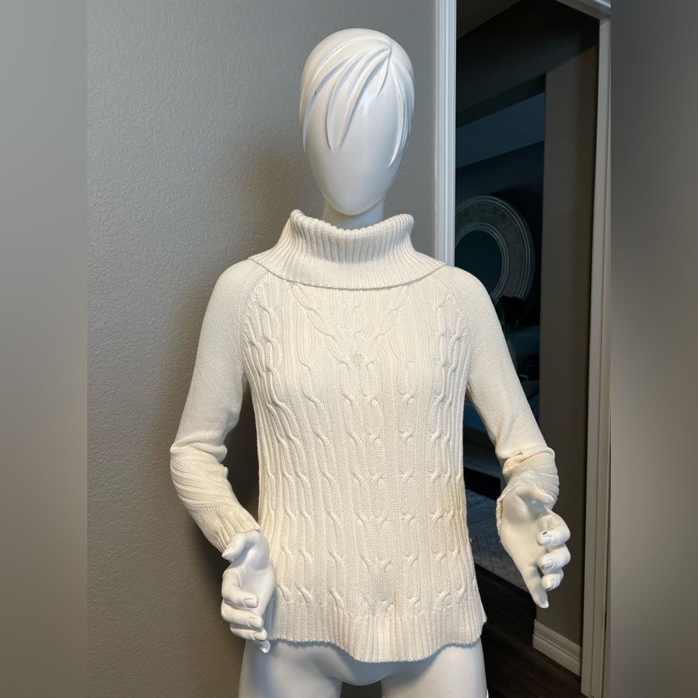 Talbots White Cowl Sweater with gold buttons size P